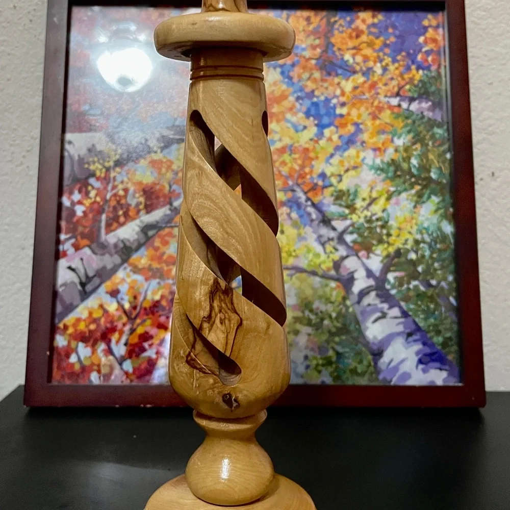 Olivewood Twisted Carved Candle Holder